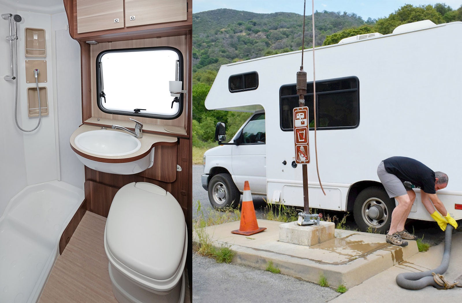 Portable RV/camper toilet and holding tank setup in Garland, Texas