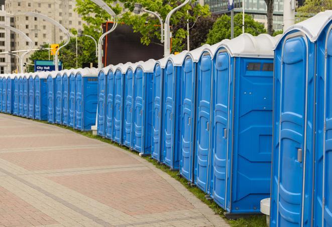 Seasonal porta potty units set up at a Garland, Texas venue